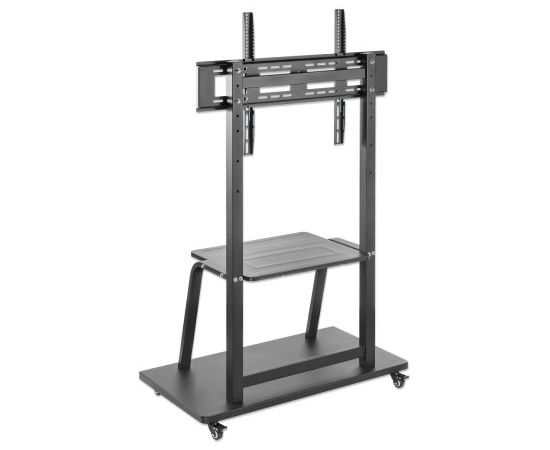 Manhattan TV & Monitor Mount, Trolley Stand, 1 screen, Screen Sizes: 37-100", Black, VESA 200x200 to 800x600mm, Max 150kg, Shelf and Base for Laptop or AV device, Height-adjustable to four levels: 862, 916, 970 and 1024mm, LFD, Lifetime Warranty