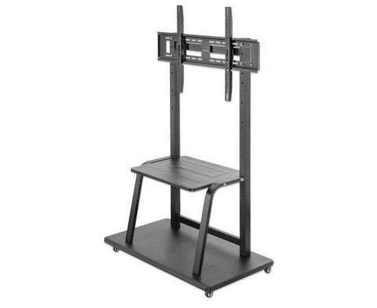 Manhattan TV & Monitor Mount, Trolley Stand, 1 screen, Screen Sizes: 37-100", Black, VESA 200x200 to 800x600mm, Max 150kg, Shelf and Base for Laptop or AV device, Height-adjustable to four levels: 862, 916, 970 and 1024mm, LFD, Lifetime Warranty