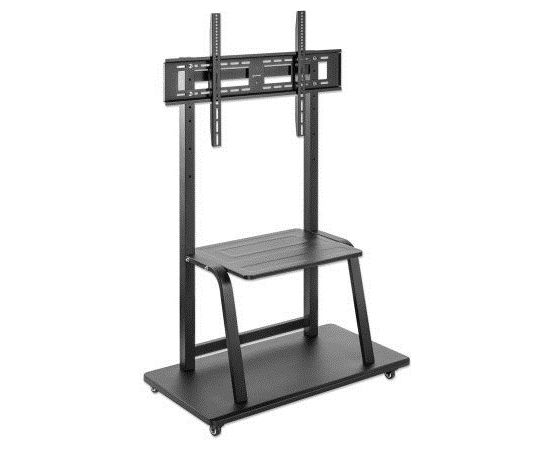 Manhattan TV & Monitor Mount, Trolley Stand, 1 screen, Screen Sizes: 37-100", Black, VESA 200x200 to 800x600mm, Max 150kg, Shelf and Base for Laptop or AV device, Height-adjustable to four levels: 862, 916, 970 and 1024mm, LFD, Lifetime Warranty