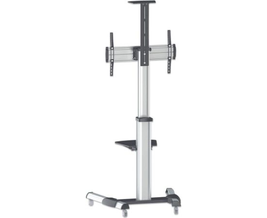 Manhattan TV & Monitor Mount, Trolley Stand, 1 screen, Screen Sizes: 37-65", Silver, VESA 200x200 to 600x400mm, Max 50kg, LFD, Lifetime Warranty