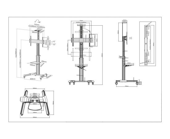 Manhattan TV & Monitor Mount, Trolley Stand, 1 screen, Screen Sizes: 37-65", Silver, VESA 200x200 to 600x400mm, Max 50kg, LFD, Lifetime Warranty