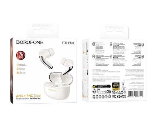 Wireless headphones Borofone FQ1 Plus ANC+ENC white