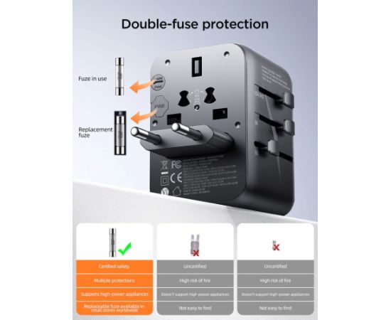 Универсальное зарядное устройство для путешествий Joyroom JR-TCW01 15W 3xUSB-A/USB-C черный