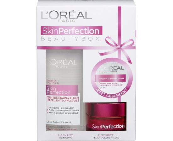 Beautybox Set L'Oreal Paris: Skin Perfection, Cleansing, Fluid, For Face, 200 ml + Skin Perfection, Cleansing, Cleansing Gel, For Face, 125 ml + Skin Perfection, Cleansing, Day, Cream, For Face, 50 ml For Women