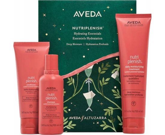 AVEDA_SET Nutriplenish Hydrating Essentials Deep Moisture Shampoo szampon nawilżający do włosów 100ml + Deep Moisture Conditioner odżywka nawilżająca do włosów 100ml +  odżywka do włosów bez spłukiwania 150ml