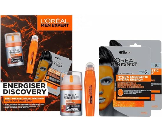 Travel Set L'Oreal Paris: Men Expert, Alcohol-Free, Hydrating and Regenerating, Day & Night, Cream, For Face, 50 ml + Men Expert, Alcohol-Free, Anti-Sweat, Deodorant Roll-On, For Men, 50 ml + Men Expert, Glycerin, Against Irritation, Shaving Foa