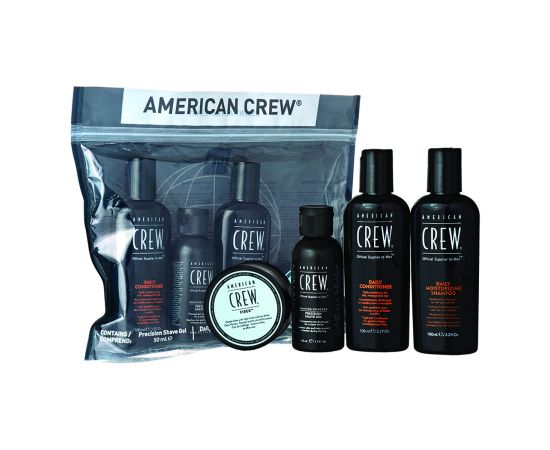 American Crew Essential  Set American Crew: Daily, Hair Conditioner, For Moisturizing, 100 ml + Daily, Hair Shampoo, For Hydration, 100 ml + Fiber, Hair Styling Pomade, For Styling, Strong Hold, 50 ml + Precision, Soothing, Shaving Gel, 50 ml For Men