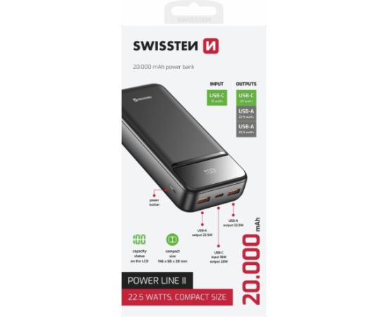 Swissten Power Line II Power Bank Ārējas Uzlādes Baterija 20000 mAh