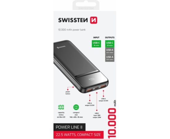 Swissten Power Line II Power Bank Ārējas Uzlādes Baterija 10000 mAh