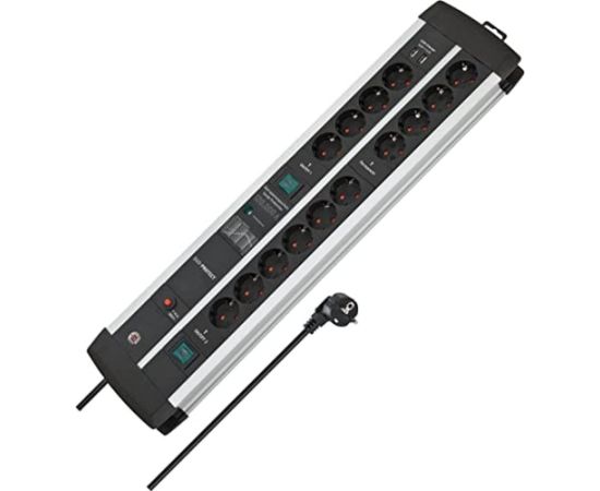 Brennenstuhl Premium-Protect-Line Duo gaming power strip 14-way (black/silver, 120,000 A surge protection, 2x USB-A, 3 meters)