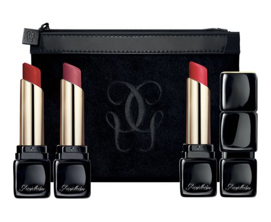 Guerlain Kiss Kiss Tender Matte Lipstick Trio Set 8,4 g 3x2.8gr - #775 Kiss Rouge/#219 Tender Rose/#940 My Rouge/Pouch