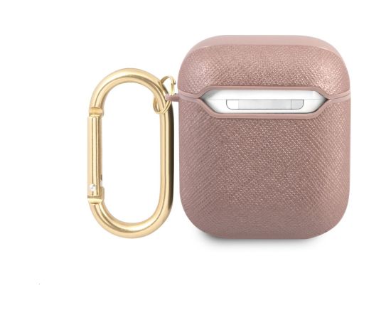 GUA2SASMP Guess Saffiano PC|PU Metal Logo Case for Airpods 1|2 Pink