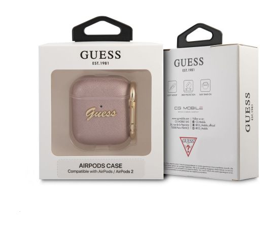 GUA2SASMP Guess Saffiano PC|PU Metal Logo Case for Airpods 1|2 Pink