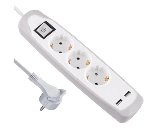 Electraline 62153 Pagarinātājs 3 Ligzdas+2USB 2.0M