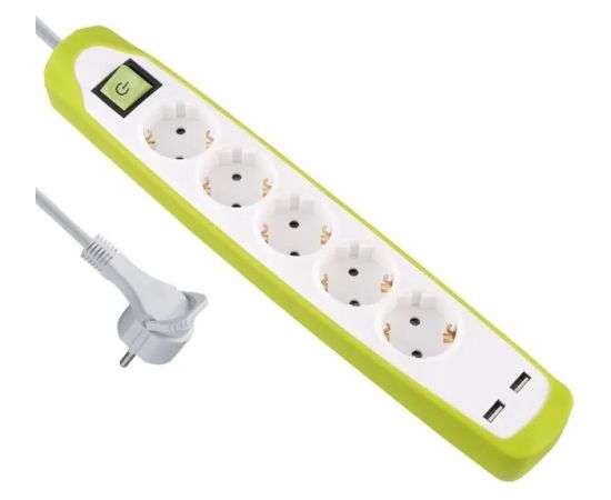 Electraline 62161 Pagarinātājs 5 ligzdas+2xUSB 2m