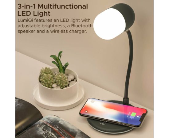 PROMATE LumiQi LED Galda Lampa ar Bezvadu uzlādi un Bluetooth skaļruni