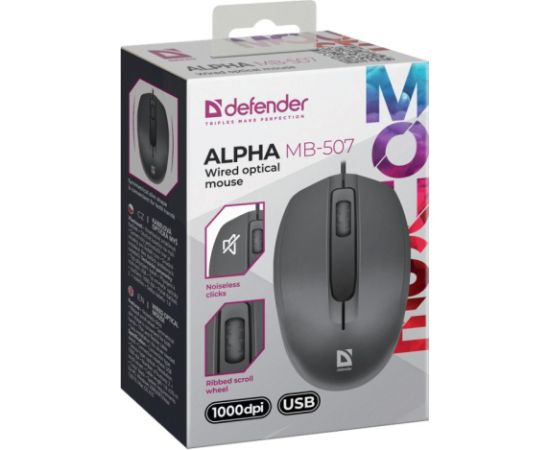 MOUSE DEFENDER ALPHA MB-507 OPTICAL 1000dpi 3P BLACK SILENT CLICK