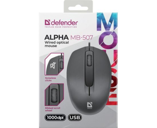 MOUSE DEFENDER ALPHA MB-507 OPTICAL 1000dpi 3P BLACK SILENT CLICK