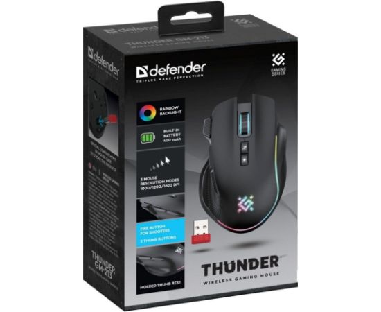 MOUSE DEFENDER GM-213 THUNDER RF 1600dpi 8P BLACK