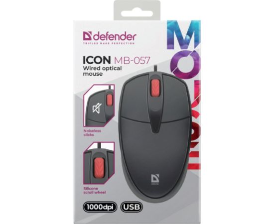 MOUSE DEFENDER ICON MB-057 OPTICAL 1000dpi 3P BLACK SILENT CLICK