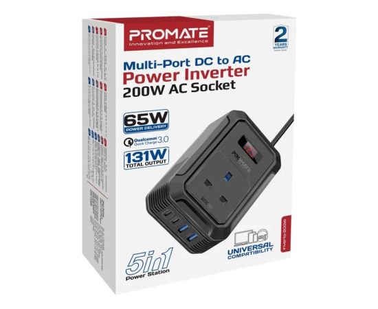 Promate Inverto-200W Car inverter DC-AC 11-17V 200W / USB-C PD65W