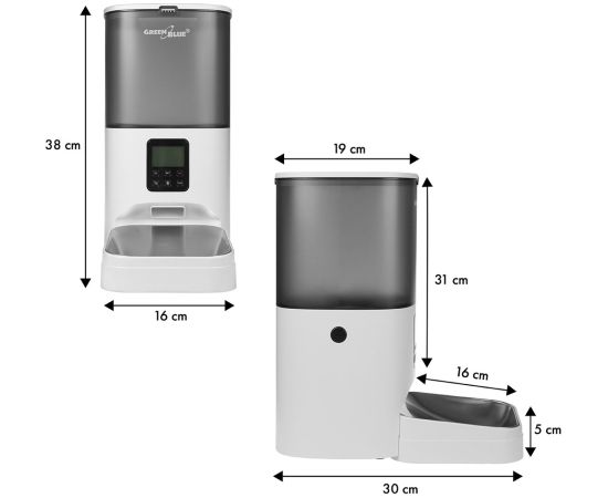 GreenBlue automatic pet food dispenser/feeder, 6L, USB 5V1A, GB393