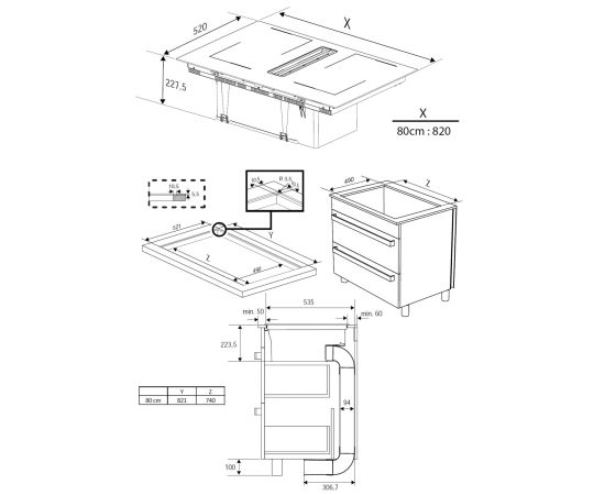 Beko HIXI84700UF indukcijas virsma ar tvaika nosūc., 80cm, IndyFlex