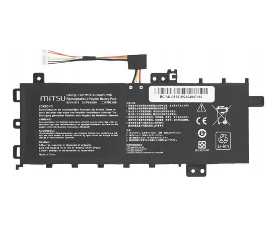 mitsu Bateria B21N1818 do Asus Vivobook 15 A512 R512 X512 4150 mAh (32 Wh) 7.6V (7.4V)