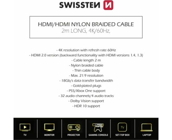 Swissten HDMI uz HDMI 4K Vads 2m