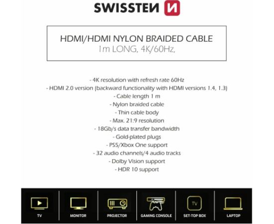 Swissten HDMI uz HDMI 4K Vads 1m