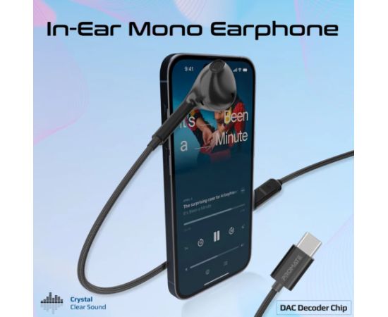 Promate MonoPod Dynamic Mono In-Ear Vadu Austiņas USB-C / 1.2m