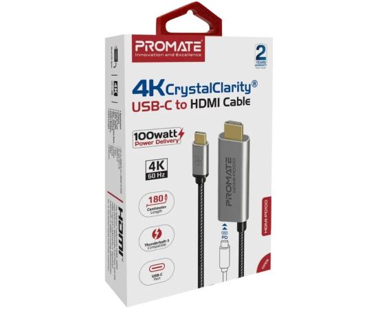 Promate HDMI-PD100 USB-C to HDMI with PowerDelivery 100W / 4K@60Hz / 1,8m