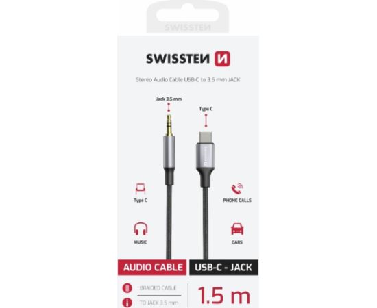 Swissten Audio Adapter Textile Aудио адаптер USB-C - 3.5mm Kабель 1.5m