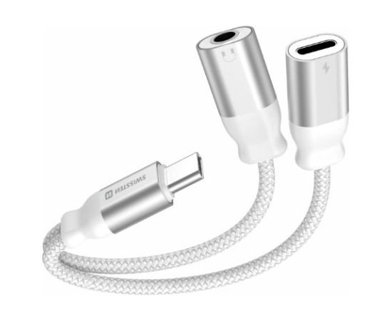 Swissten Textile USB-C / USB-C / Aux 3.5mm Charging Audio Адаптер 0.12m