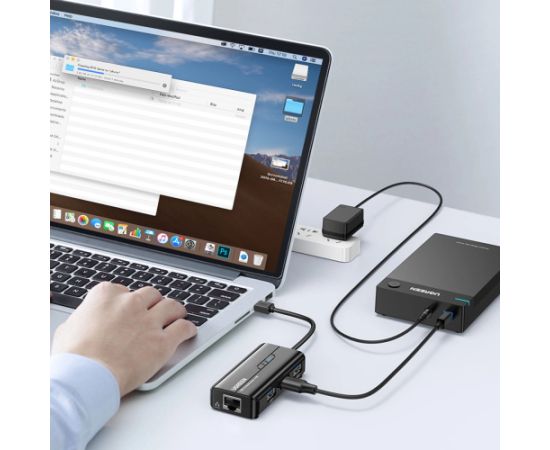 Ugreen 20265 USB-A | RJ45 1000 Mbps HUB 3x USB 3.0 сетевой адаптер - черный