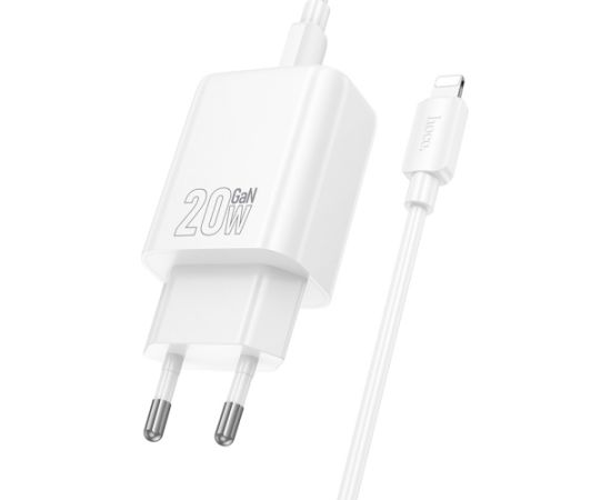 Сетевая зарядка Hoco N60 20W GaN USB-C + USB-C to Lightning cable 1.0m белая