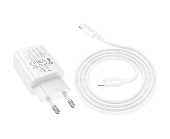 Сетевая зарядка Hoco N60 20W GaN USB-C + USB-C to Lightning cable 1.0m белая