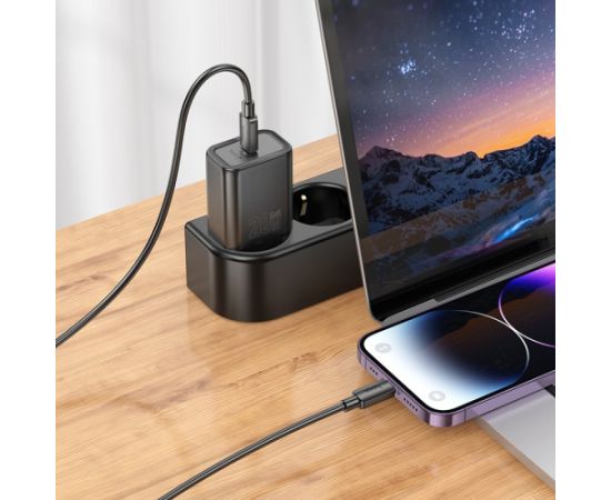 Сетевая зарядка Hoco N60 20W GaN USB-C + USB-C to Lightning cable 1.0m белая