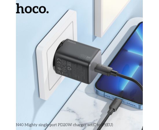 Сетевая зарядка Hoco N40 20W USB-C + USB-C to Lightning cable 1.0m черная