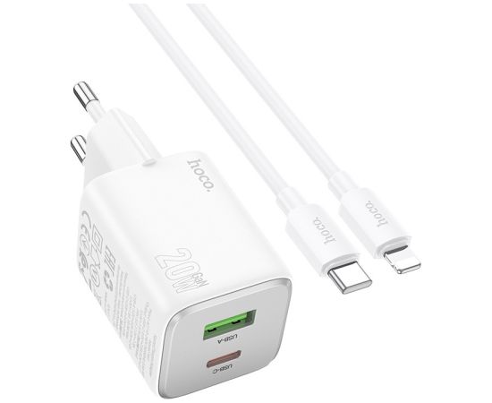 Сетевая зарядка Hoco N41 20W GaN USB-A/USB-C + USB-C to Lightning cable 1.0m белая