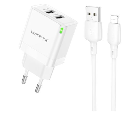 Charger Borofone BN15 10.5W 2xUSB-A + USB-A to Lightning cable 1.0m white