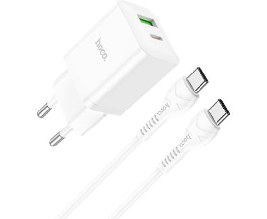 Charger Hoco N28 20W USB-C/USB-A + USB-C to USB-C cable 1.0m white