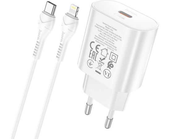 Сетевая зарядка Hoco N22 25W USB-C + USB-C to Lightning cable 1.0m белая