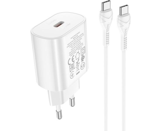 Сетевая зарядка Hoco N22 25W USB-C + USB-C to USB-C cable 1.0m белая