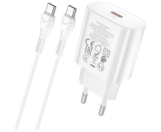 Сетевая зарядка Hoco N22 25W USB-C + USB-C to USB-C cable 1.0m белая