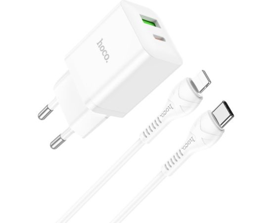 Сетевая зарядка Hoco N28 20W USB-C/USB-A + USB-C to Lightning cable 1.0m белая