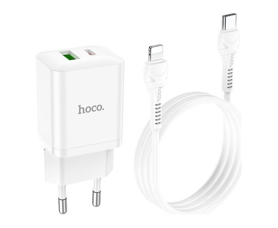 Сетевая зарядка Hoco N28 20W USB-C/USB-A + USB-C to Lightning cable 1.0m белая