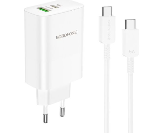 Сетевая зарядка Borofone BN10 65W GaN USB-C/USB-A + USB-C to USB-C cable 1.0m белая