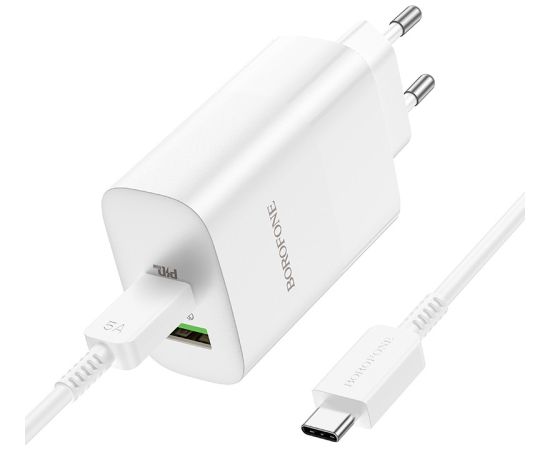 Сетевая зарядка Borofone BN10 65W GaN USB-C/USB-A + USB-C to USB-C cable 1.0m белая