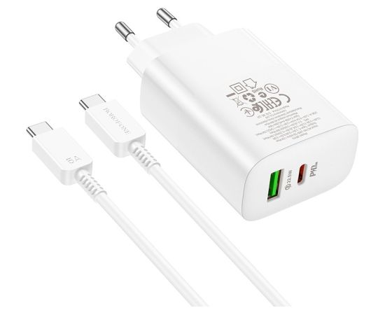 Сетевая зарядка Borofone BN10 65W GaN USB-C/USB-A + USB-C to USB-C cable 1.0m белая